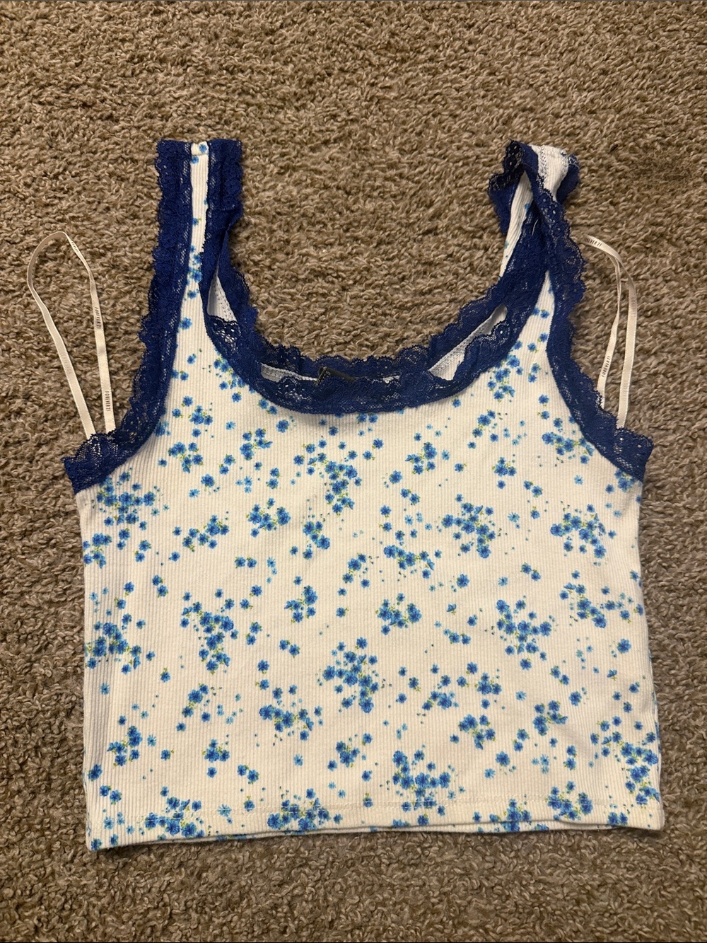Forever 21 Blue Floral Lace-Trim Women’s Tank Top Size Small